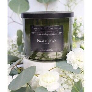Nautica Scented Candle Honey Tobacco Soy Wax Blend 3-Wick Jar Slow Burn Large